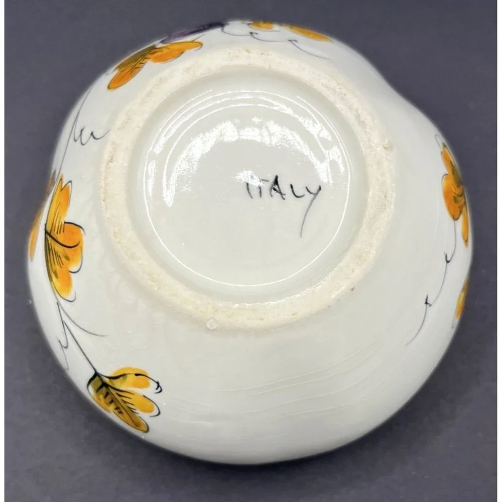 Vtg Italian Apple Shaped Covered Bowl & Saucer Hand Painted Mid-Century